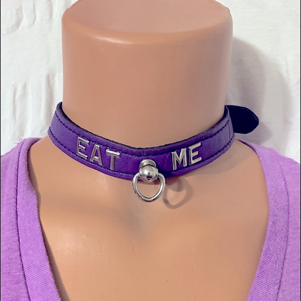 Alice in Wonderland Purple “Eat Me” EDC leather collar choker